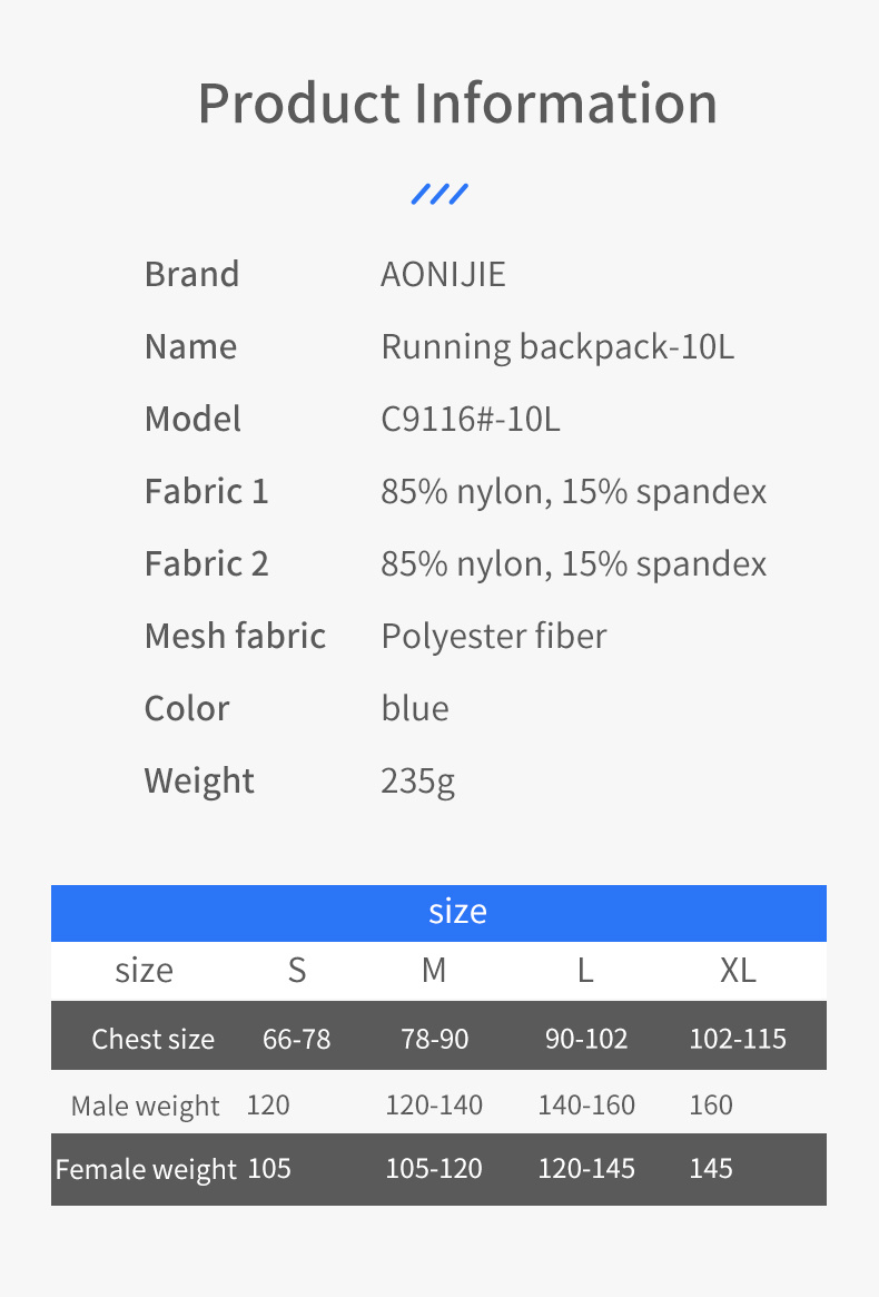 Aonijie-Chaleco c9116 cap10lt Azul - Imagen 7