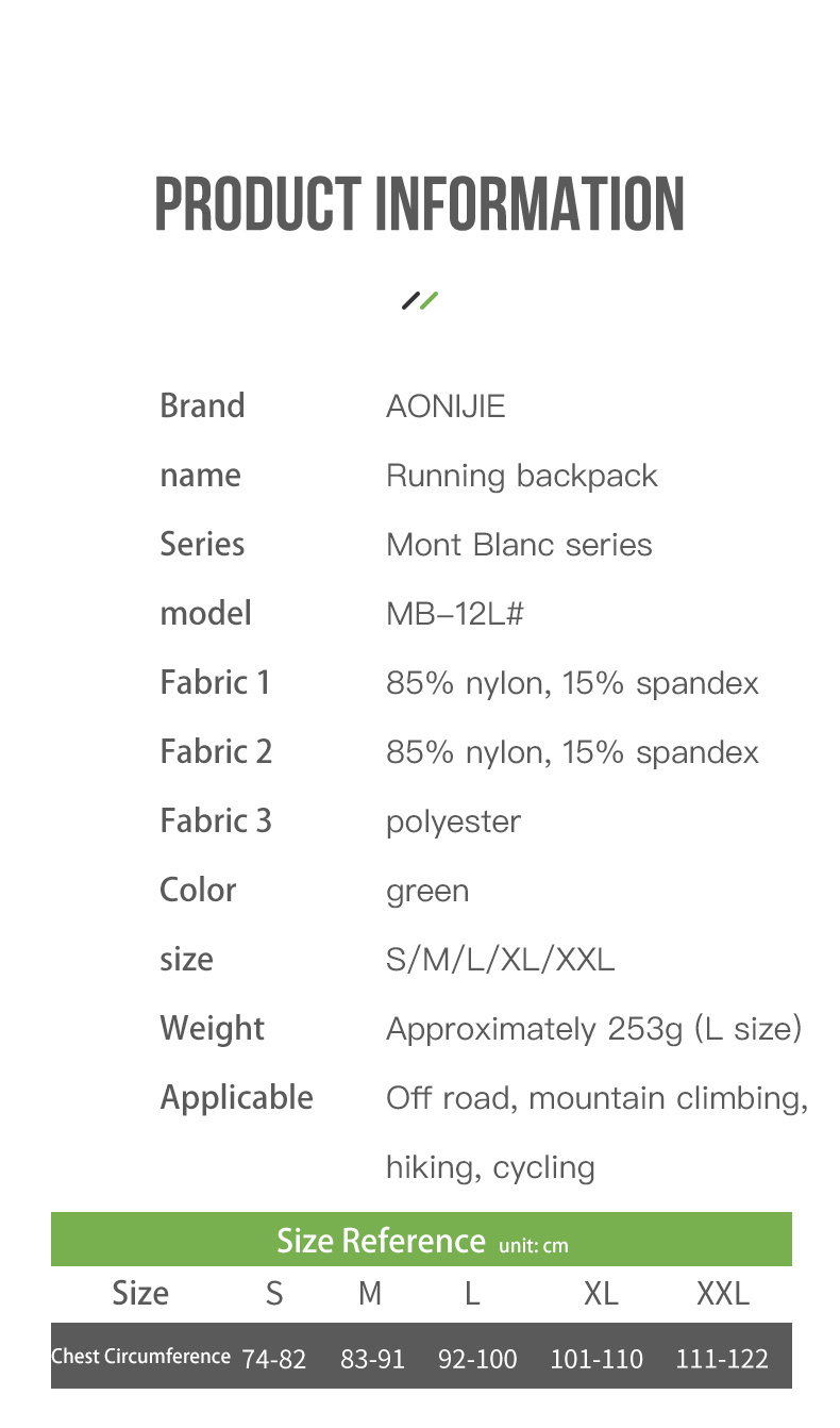 Aonijie-Chaleco color Verde serie Mont-Blanc 12lts incluye 2 anf 500ml - Imagen 6