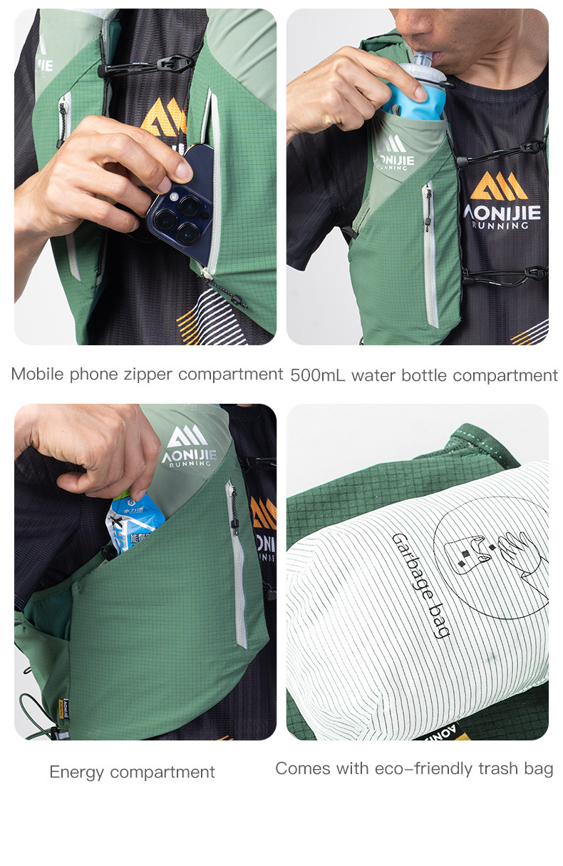 Aonijie-Chaleco color Negro serie Mont-Blanc 12lts incluye 2 anf 500ml - Imagen 7